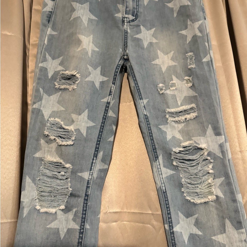 Easel Sky Blue Star Pattern Skinny Jeans - Picture 5 of 11